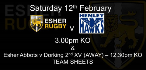 Team Sheets: Esher 1st XV v Henley Hawks and Dorking 2nd XV v Esher Abbots