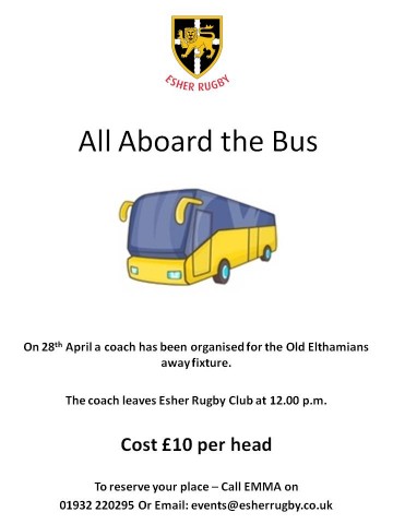 All Aboard the Bus - Saturday, 28th April - Esher vs Old Elthamians