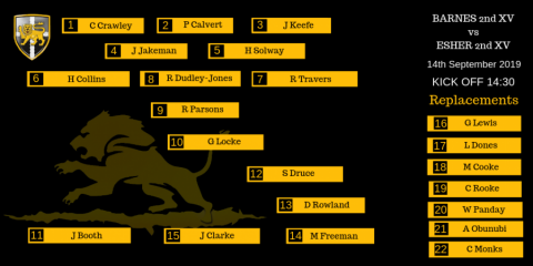 Esher Cardinals Line-up face Barnes 2nd XV Away - Saturday 14th September