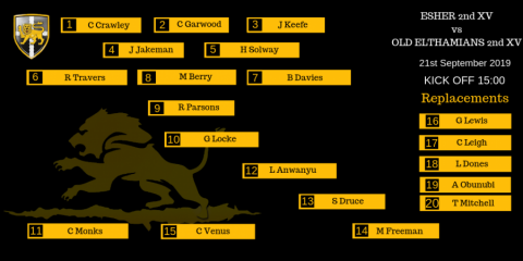 Cardinals Line-up to face Old Elthamians 2nd XV - Saturday 21st September