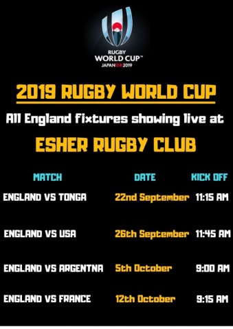 England vs Argentina this Saturday 9.00 a.m. - Bar open and breakfast available from the BBQ at Esher Rugby