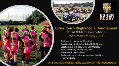 Esher Touch Rugby Social Tournament - Mixed & Men's Competitions - Saturday 17th July 2021
